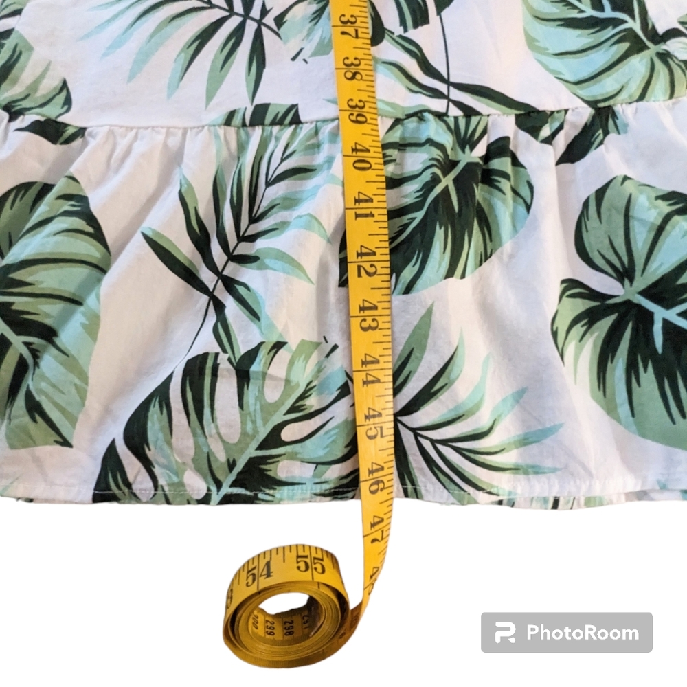 Cupshe Dress Womens Sz XL Green Leaves & Fronds Ruffles One Shoulder 100% Cotton - Picture 8 of 12